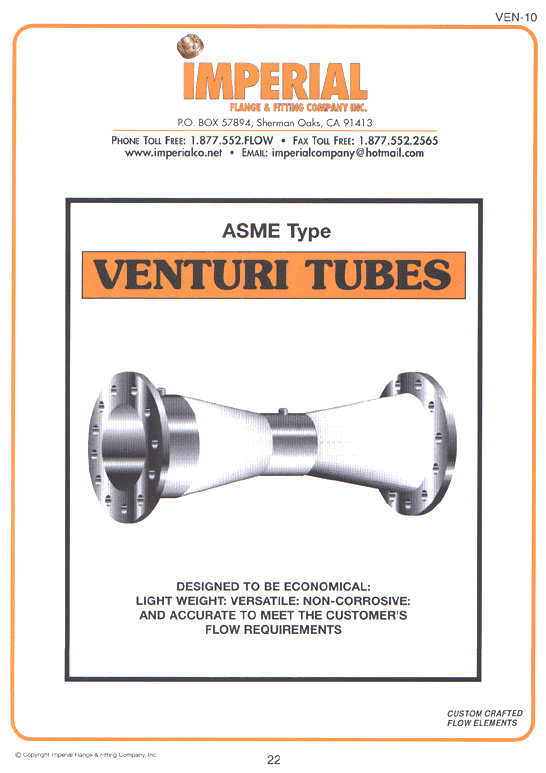 ASME type Venturi Tubes