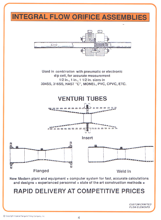 Integral Flow Orifice Assemblies Venturi Tubes